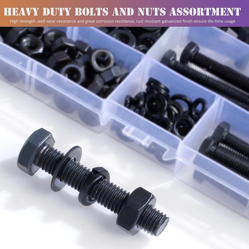 ZTF 224 PCS Metric M6 M8 M10 Heavy Duty Hex Cap Bolts and Nuts Flat & Lock Washers Assortment Kit, 12.9 Grade Alloy Steel Metric Fully Thread Hexagon Allen Machine Bolt, 8 Most Common Sizes, DIN 933 - Image 5